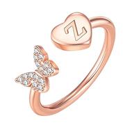 Initial Letter Alphabet Rings A Z Silver And Gold Adjustable Finger Ring For Women Girl Jewelry Ring Womens (Z, One Size)