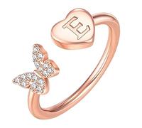 Initial Letter Alphabet Rings A Z Silver And Gold Adjustable Finger Ring For Women Girl Jewelry Ring Womens (E, One Size)