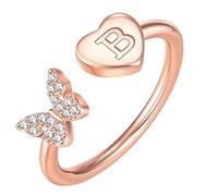 Initial Letter Alphabet Rings A Z Silver And Gold Adjustable Finger Ring For Women Girl Jewelry Ring Womens (B, One Size)