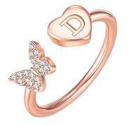 Initial Letter Alphabet Rings A Z Silver And Gold Adjustable Finger Ring For Women Girl Jewelry Ring Womens (D, One Size)