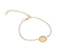 Initial Letter Bracelet 1 Gold Plated Stainless Steel Dainty Charm Delicate Disc Name Jewelry For Women Girls (D, One Size)