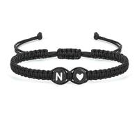 Initial Letter Bracelet for Women Men Teen Girls, Alphabet Handmade Black Adjustable Braid Rope Heart Bracelet, Jewelry Gifts for Daughter Mother's Day Mom Sister N