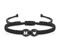 Initial Letter Bracelet for Women Men Teen Girls, Alphabet Handmade Black Adjustable Braid Rope Heart Bracelet, Jewelry Gifts for Daughter Mother's Day Mom Sister M