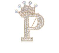Initial Letter Brooch Pins with Crown for Women Girls Men Boys Personalized Name Brooches Crafts Colorful Rhinestone Brooch Pins Gold A-Z, cubic zirconia