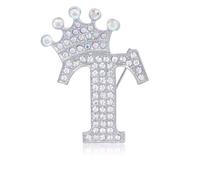 Initial Letter Brooch Pins with Crown for Women Girls Men Boys Personalized Name Brooches Crafts Colorful Rhinestone Brooch Pins Silver A-Z, cubic zirconia