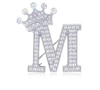 Initial Letter Brooch Pins with Crown for Women Girls Men Boys Personalized Name Brooches Crafts Colorful Rhinestone Brooch Pins Silver A-Z, cubic zirconia