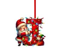 Initial Letter Christmas Decorations, A to Z Acrylic Tree Hanging Ornaments, Personalised DIY Craft Baubles for Xmas Tree Fillers Santa Snowman Themed Holiday Home Decor, J