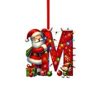 Initial Letter Christmas Decorations, A to Z Acrylic Tree Hanging Ornaments, Personalised DIY Craft Baubles for Xmas Tree Fillers Santa Snowman Themed Holiday Home Decor, M