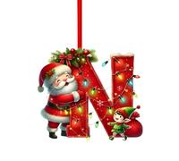 Initial Letter Christmas Decorations, A to Z Acrylic Tree Hanging Ornaments, Personalised DIY Craft Baubles for Xmas Tree Fillers Santa Snowman Themed Holiday Home Decor, N