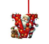 Initial Letter Christmas Decorations, A to Z Acrylic Tree Hanging Ornaments, Personalised DIY Craft Baubles for Xmas Tree Fillers Santa Snowman Themed Holiday Home Decor, V