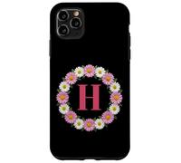 Initial Letter H Pink and White Daisy Flower Wreath Monogram Case for iPhone 11 Pro Max
