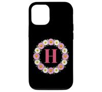 Initial Letter H Pink and White Daisy Flower Wreath Monogram Case for iPhone 12/12 Pro