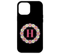 Initial Letter H Pink and White Daisy Flower Wreath Monogram Case for iPhone 12 Pro Max