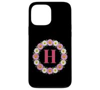 Initial Letter H Pink and White Daisy Flower Wreath Monogram Case for iPhone 13 Pro Max