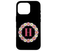 Initial Letter H Pink and White Daisy Flower Wreath Monogram Case for iPhone 16 Pro