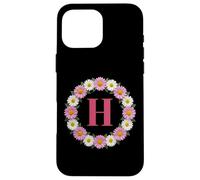 Initial Letter H Pink and White Daisy Flower Wreath Monogram Case for iPhone 16 Pro Max
