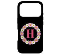 Initial Letter H Pink and White Daisy Flower Wreath Monogram Case for iPhone 17 Pro