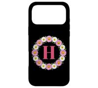 Initial Letter H Pink and White Daisy Flower Wreath Monogram Case for iPhone 17 Pro Max