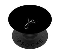 Initial Letter J Heart Line Minimalist Black White PopSockets Adhesive PopGrip