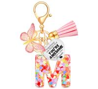 Initial Letter Keychain,Inspirational Gift for Women,Personalised Alphabet Keyring with Tassel and Butterfly Pendant,Pink Car Keyring,Friendship Gift for Girls, Stocking Fillers for Girlfriend (M)