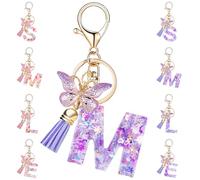 Initial Letter Keychain, Keyrings For Women Alphabet Keychain with Butterfly Tassel Pendant Cute Keychain Bag Charm Female Girls Women Girlfriend Daughter Birthday Gift Purse Bag Handbag Travel Deco
