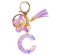 Initial Letter Keychains for Women, Resin Initial Keychain Keyrings Alphabet A-Z for Women, Cute Car Keychain with Butterfly Pendant Pink Purple Tassel For Wallet Backpack Bag (C)