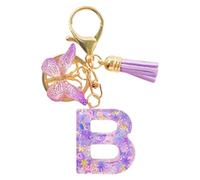 Initial Letter Keychains for Women, Resin Initial Keychain Keyrings Alphabet A-Z for Women, Cute Car Keychain with Butterfly Pendant Pink Purple Tassel For Wallet Backpack Bag (B)
