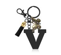 Initial Letter Keyring Letter A-Z Keychain with Butterfly Tassel Initial Keychain Gifts for Women Girlfriend Daughter Birthday Gift Alphabet Initials Keyring for Purse Backpacks Handbags (Letter V)
