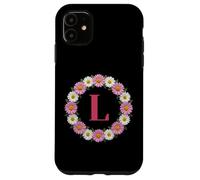 Initial Letter L Pink and White Daisy Flower Wreath Monogram Case for iPhone 11
