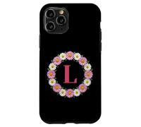 Initial Letter L Pink and White Daisy Flower Wreath Monogram Case for iPhone 11 Pro