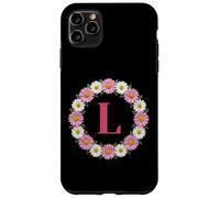 Initial Letter L Pink and White Daisy Flower Wreath Monogram Case for iPhone 11 Pro Max
