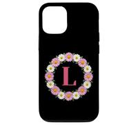 Initial Letter L Pink and White Daisy Flower Wreath Monogram Case for iPhone 12/12 Pro