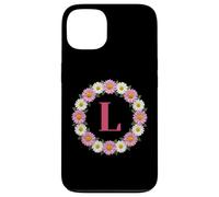 Initial Letter L Pink and White Daisy Flower Wreath Monogram Case for iPhone 13