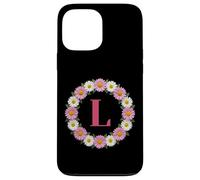 Initial Letter L Pink and White Daisy Flower Wreath Monogram Case for iPhone 13 Pro Max
