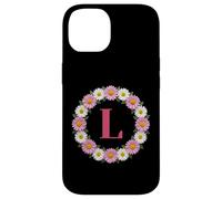 Initial Letter L Pink and White Daisy Flower Wreath Monogram Case for iPhone 14