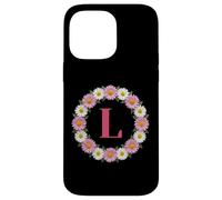 Initial Letter L Pink and White Daisy Flower Wreath Monogram Case for iPhone 14 Pro Max