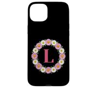 Initial Letter L Pink and White Daisy Flower Wreath Monogram Case for iPhone 15 Plus