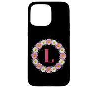 Initial Letter L Pink and White Daisy Flower Wreath Monogram Case for iPhone 15 Pro Max