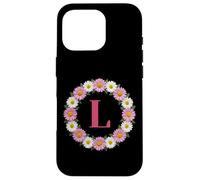Initial Letter L Pink and White Daisy Flower Wreath Monogram Case for iPhone 16 Pro