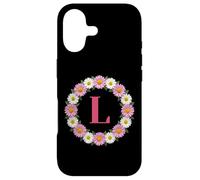Initial Letter L Pink and White Daisy Flower Wreath Monogram Case for iPhone 17