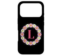 Initial Letter L Pink and White Daisy Flower Wreath Monogram Case for iPhone 17 Pro