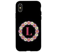 Initial Letter L Pink and White Daisy Flower Wreath Monogram Case for iPhone X/XS