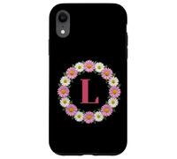 Initial Letter L Pink and White Daisy Flower Wreath Monogram Case for iPhone XR