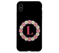 Initial Letter L Pink and White Daisy Flower Wreath Monogram Case for iPhone XS Max