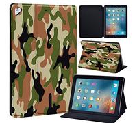 Initial Letter Leather slim lightweight Stand Cover Case for Apple New iPad 9.7 2018 2017(6th Gen, 5th Gen)/iPad Air 2/iPad Air/iPad Pro 9.7 Tablet with Auto Wake/Sleep (khaki camouflage)
