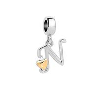 Initial Letter N Charm Compatible with Pandora Charms Bracelets Gold Heart Women Name Wife Mum Jewellery Sister Mothers Day