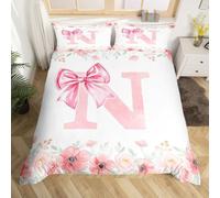 Initial Letter N Duvet Cover Single For Women Teen Girls Pink Alphabet Kids Bedding Sets Romantic Dreamy Bowknot Comforter Cover Spring Fresh Style Bed Set 2 Pieces