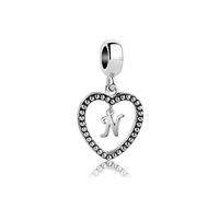 Initial Letter N Love Heart Dangle Charm fits Pandora Charms Bracelets Name Birthday Jewellery Gift for Daughter Women Sister Family Granddaughter Christmas