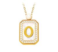 Initial Letter Necklace with Mother of Pearl Inlay, 18K Gold PVD Coated Stainless Steel Pendant with Pearl Accent, Custom Alphabet Jewelry for Women (O)