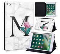 initial letter Printed FINDING CASE Fit Apple iPad Mini 4/5 Tablet - Printed PU Flip Leather Smart Lightweight Shell Stand Cover Case for iPad Mini 4 Mini 5 (letter M on white marble)